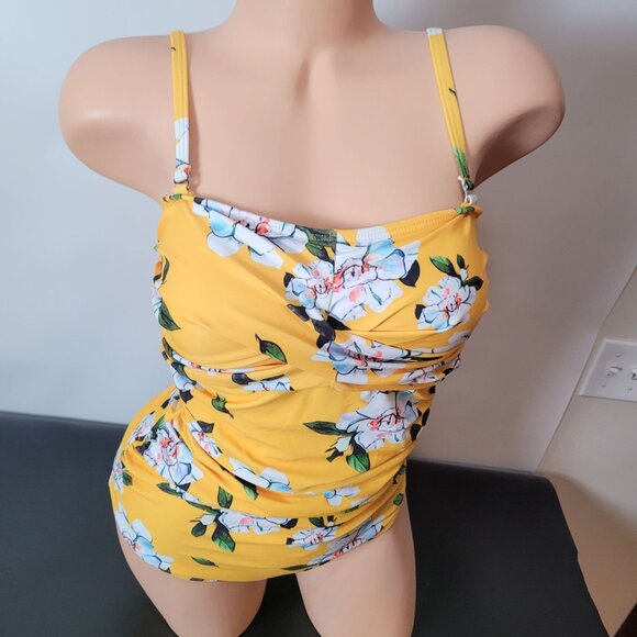 NWT - Smismivo Yellow Floral One-Piece Swimsuit With Ruched Front & Adjustable S - Picture 8 of 16
